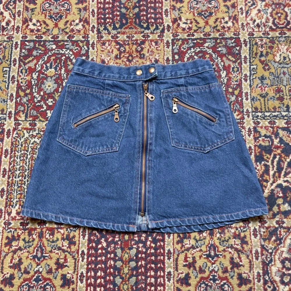 Womens Denim Mini Skirt Y2K Style Zipper Pockets‎ Blue 5/6